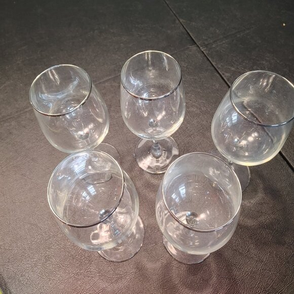 Vintage Silver Rimmed Wine Glasses Set of 5 - Picture 4 of 5